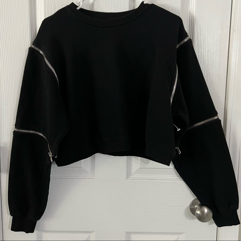 LA Crop top sweatshirt long sleeve removable sleeves zippers black size small